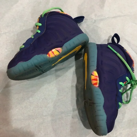 Nike kids Little Posite 1GS kaleidoscope sneakers blue 6c - Picture 4 of 4